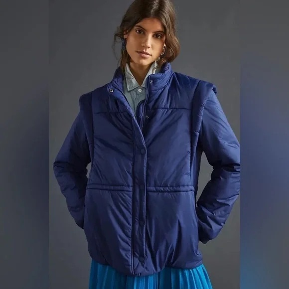 Anthropologie Maeve Navy Puffer Jacket / Convertible Vest | XL - Picture 2 of 8